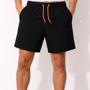Men's Black Athletic Shorts with Orange Drawstring